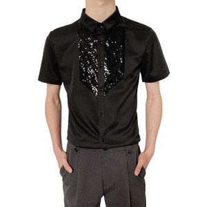714-D3014P45控59/2025夏季短袖发型师衬衫修身工作服迎宾舞蹈服图片