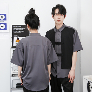 714-H3055P55控79/2025夏季男女工作服衬衫宽松日系理发店制服,留英工作穿搭推荐图片
