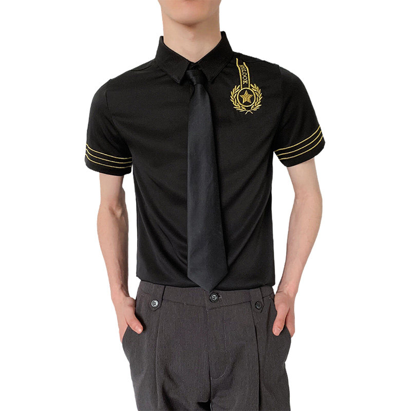 714-C681P40控59/2025短袖发型师空少衬衫修身工作服迎服少爷装,男装T恤,星座714(原C313)