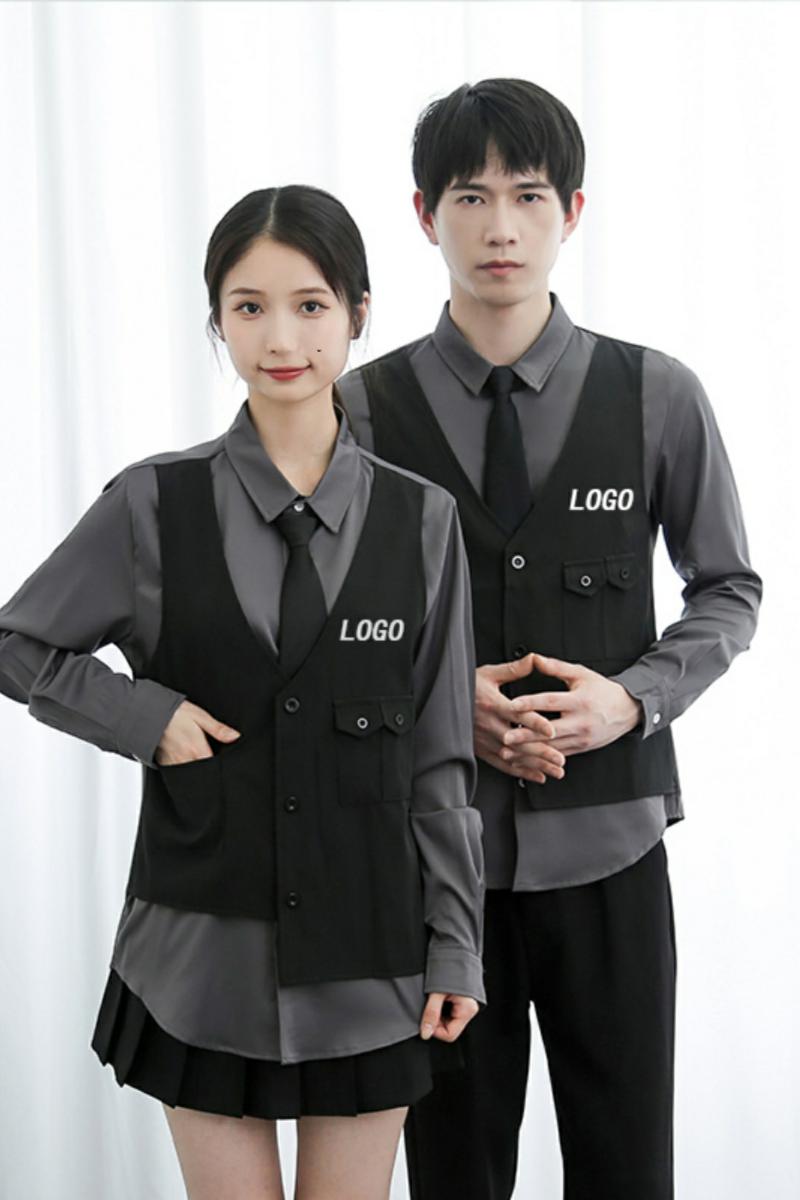 714-H657P55/2025春季男女工作服衬衫假两件衬衣KTV台球城发型师,男装衬衫,星座714(原C313)