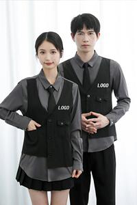 714-H657P55/2025春季男女工作服衬衫假两件衬衣KTV台球城发型师图片