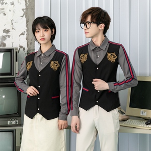 714-H654P55/2025情侣男女酒吧ktv发型师工作服衬衫假两件S-5XL图片
