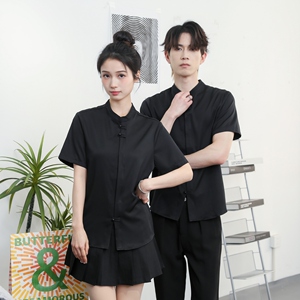 714-C3074P40控59/2025夏季工作服衬衫理发店西餐厅奶茶店制服潮图片