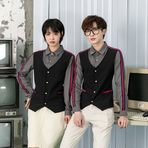 714-H677P55/2025情侣男女酒吧ktv发型师假两件工作服衬衫S-5XL