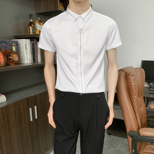714-C560P40控59/2025夏季短袖衬衫修身工作服衬衣ktv餐厅发型师图片