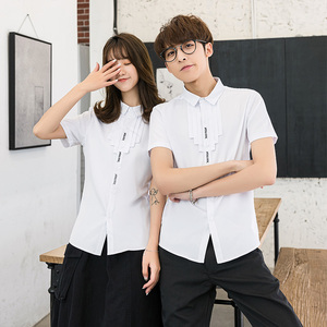 714-C631P40/2025情侣装美发餐厅酒吧工作衬衣礼服短袖衬衫S-5XL图片