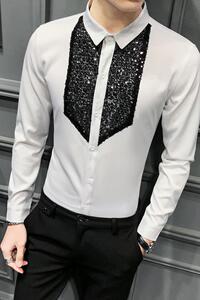 714-D605P45/英伦灰墙2025春季男衬衫夜店发型师工作服衬衣S-5XL图片
