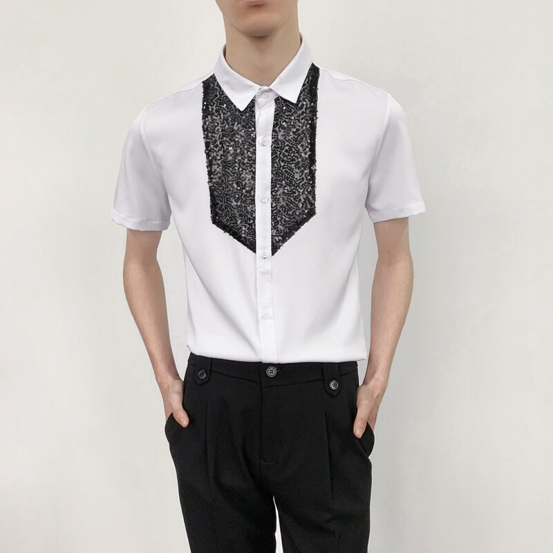 714-D3014P45控59/2025夏季短袖发型师酒吧餐厅衬衫修身工作服,男装T恤,星座714(原C313)