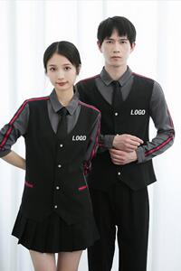714-H677P55/2025春季男女衬衫假两件马甲ktv发型师台球城工作服图片