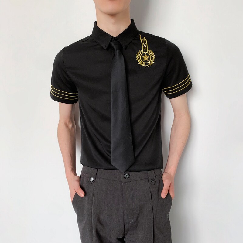 714-C681P40控59/2025短袖发型师空少衬衫修身工作服迎服少爷装,男装T恤,星座714(原C313)
