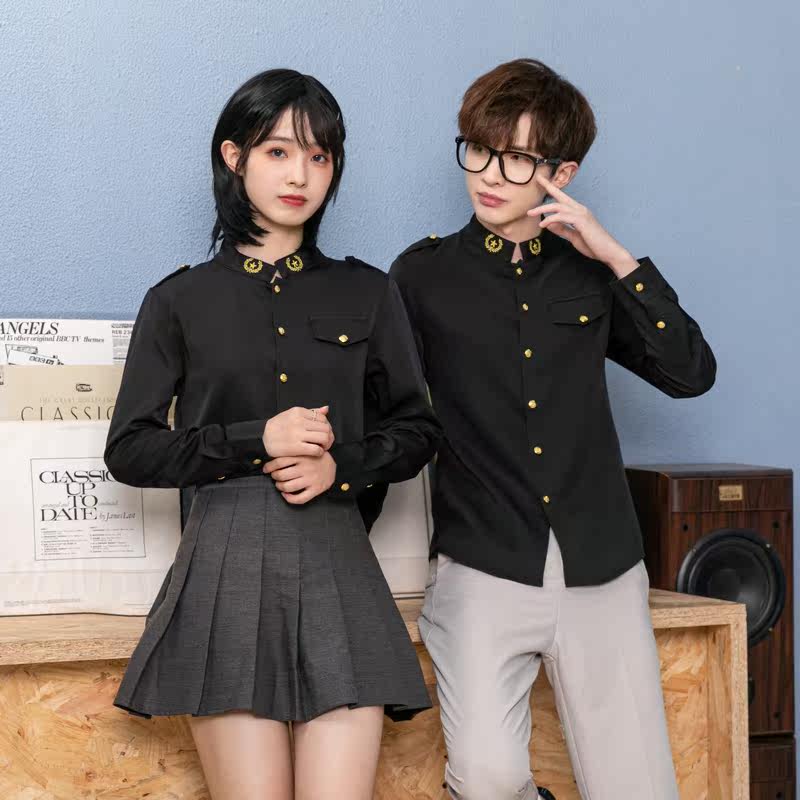714-D610P45/2025情侣装男女立领衬衫大红色衬衣工作服酒吧S-5XL图片