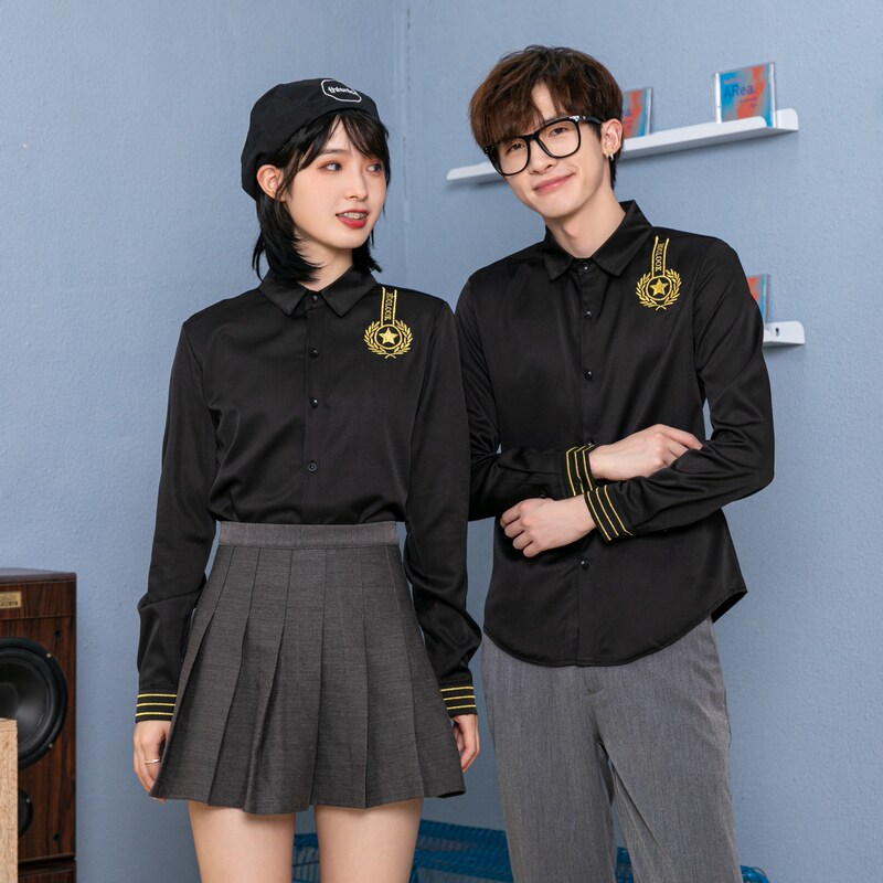 714-D656P45/2025情侣装男女同款工作服衬衫酒吧餐厅衬衣S-5XL图片