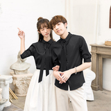 714-D58P45/2025情侣装夏季中袖五分衬衫休闲纯色衬衣制服S-5XL，男装衬衫，星座714(原C313)