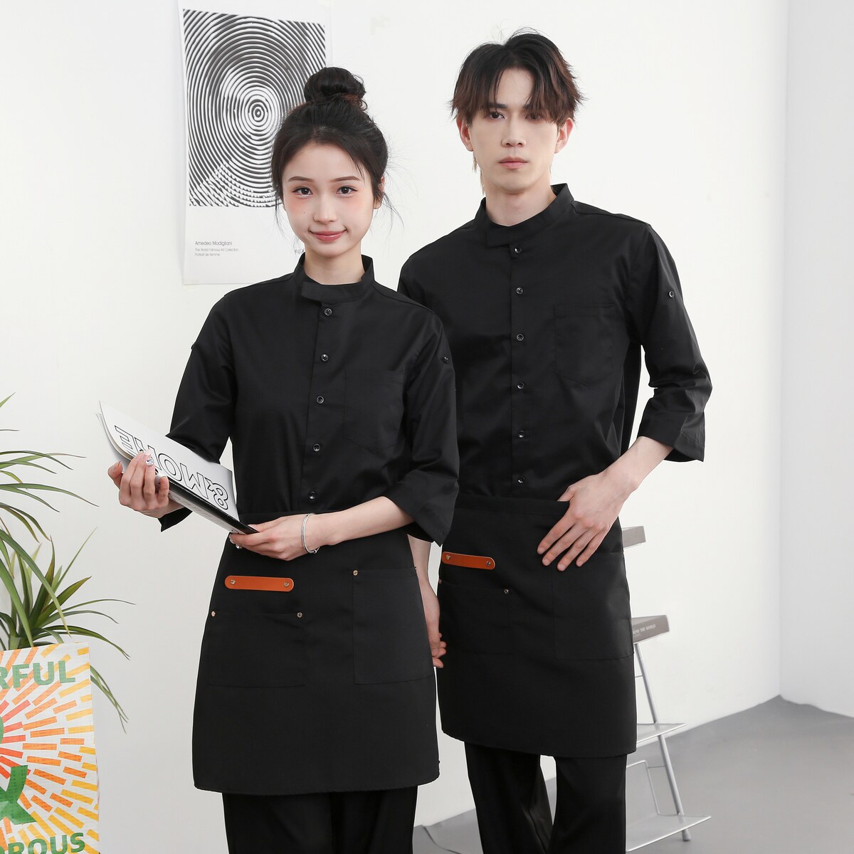 714-F3076P50控79/2025夏季男女工作服衬衫立领餐厅工作服制服,男装衬衫,星座714(原C313)