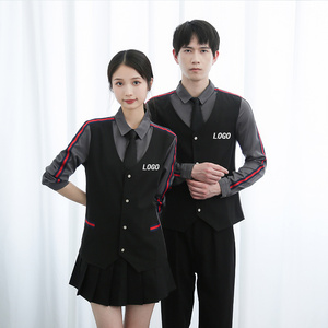 714-H677P55/2025春季男女制服衬衫假两件马甲ktv发型师台球城服图片