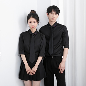 714-Y329P40控59/2025新款夏季男女中袖五分袖衬衫修身工作服衬衣图片