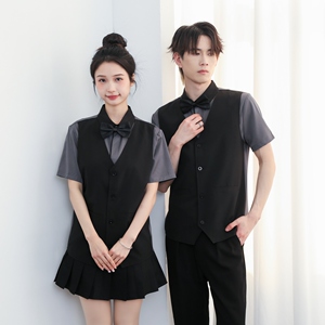 714-H3082P55控79/2025夏季短袖工作服衬衫假两件制服ktv酒吧衬衣图片