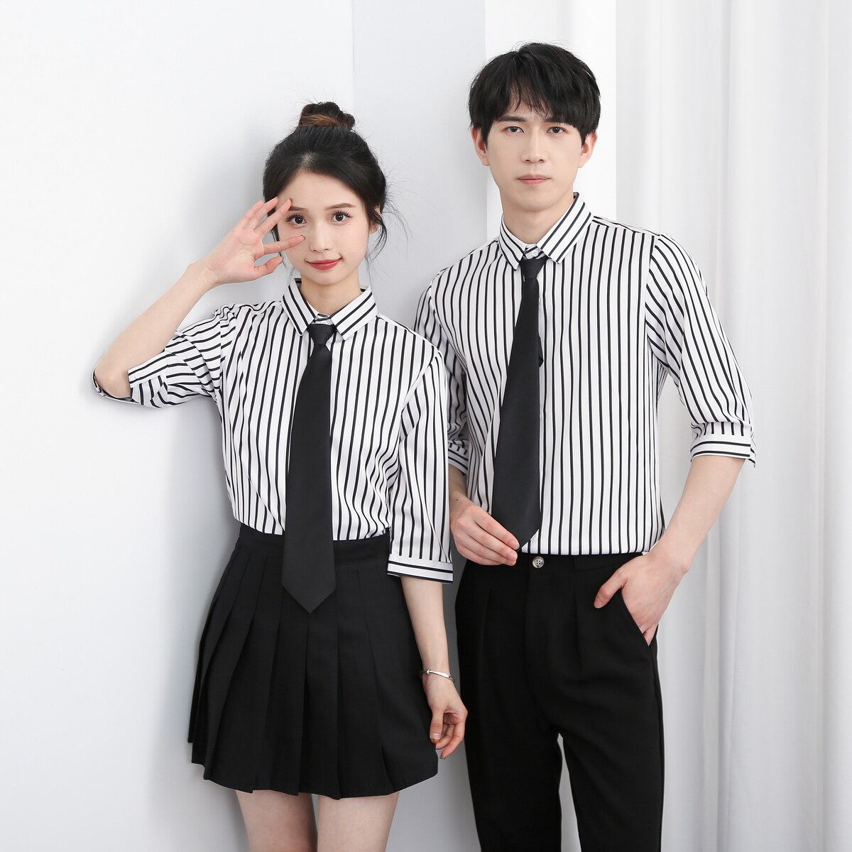 714-5002P45控69/2025夏季五分袖衬衫餐厅奶茶店工作服条纹衬衣,男装T恤,星座714(原C313)