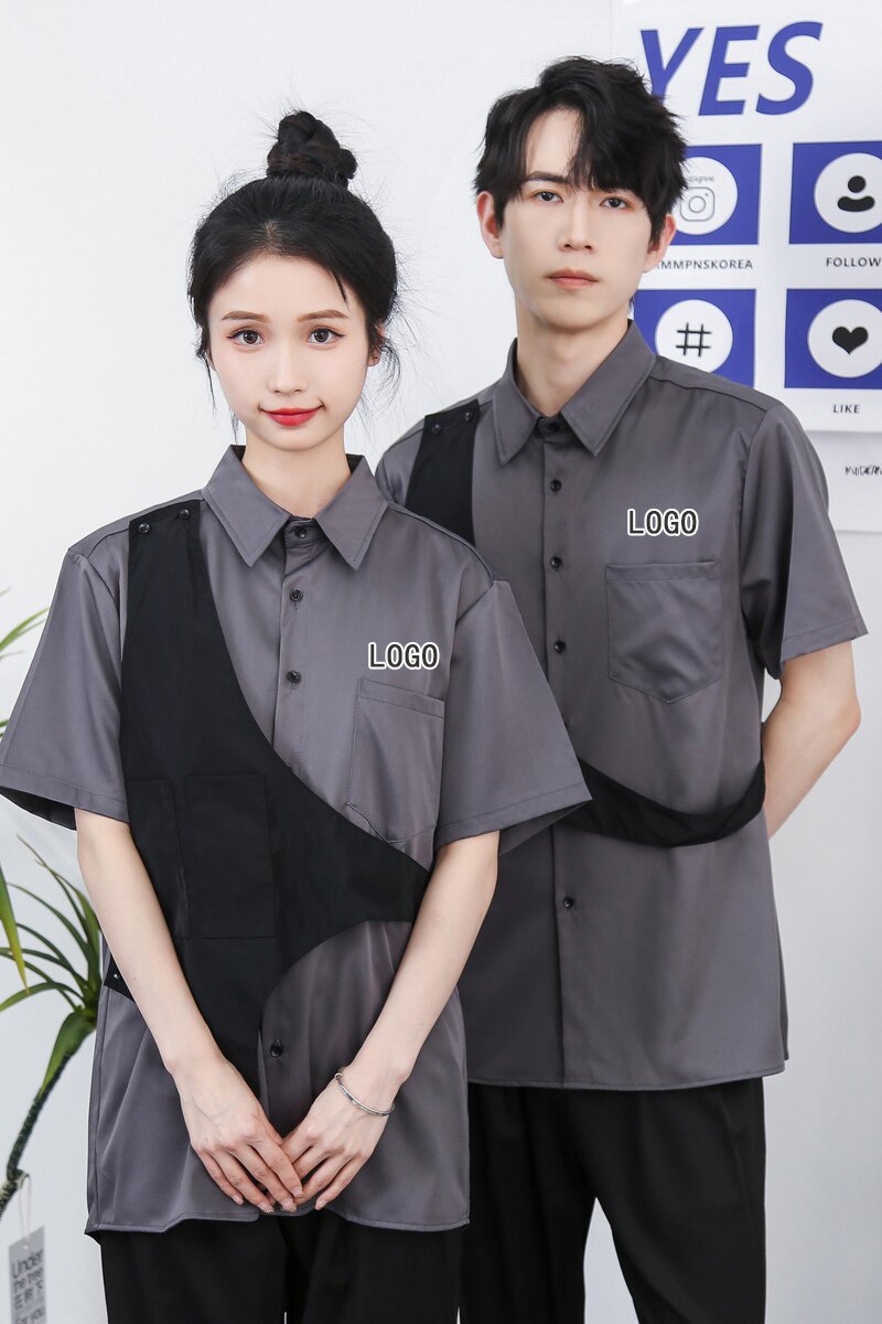 714-H3013P55控79/2025新款短袖宽松日系假两件发型师工作服衬衫,男装T恤,星座714(原C313)