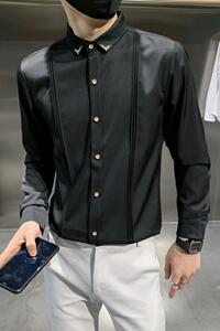 714-9223P40/店主风2025春季男士修身衬衫工作服衬衣潮制服装图片