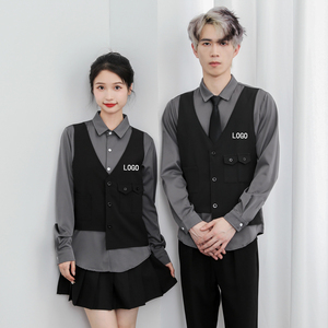 714-H657P55控69/2026春季修身假两件马甲工作服衬衫ktv酒吧制服图片
