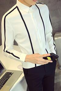 714-D07P45/社会小伙店主风2025春季发型师男长袖衬衫制服S-5XL图片