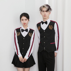 714-H654P55控69/2025春季修身假两件马甲工作服衬衫ktv酒吧制服图片