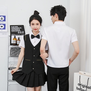 714-H6009P55控79/2025夏男女台球城假两件工作服衬衫ktv餐厅制服图片
