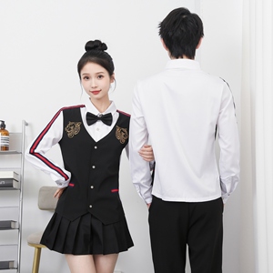 714-H654P55控69/2025秋衬衫发型师西餐厅假两件台球城ktv工作服图片