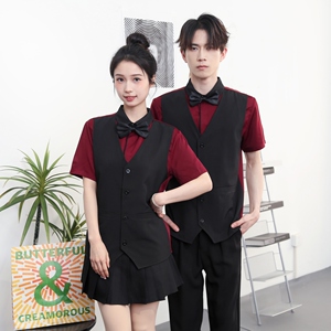 714-H3082P55控79/2026夏季短袖台球城工作服衬衫假两件马甲制服图片