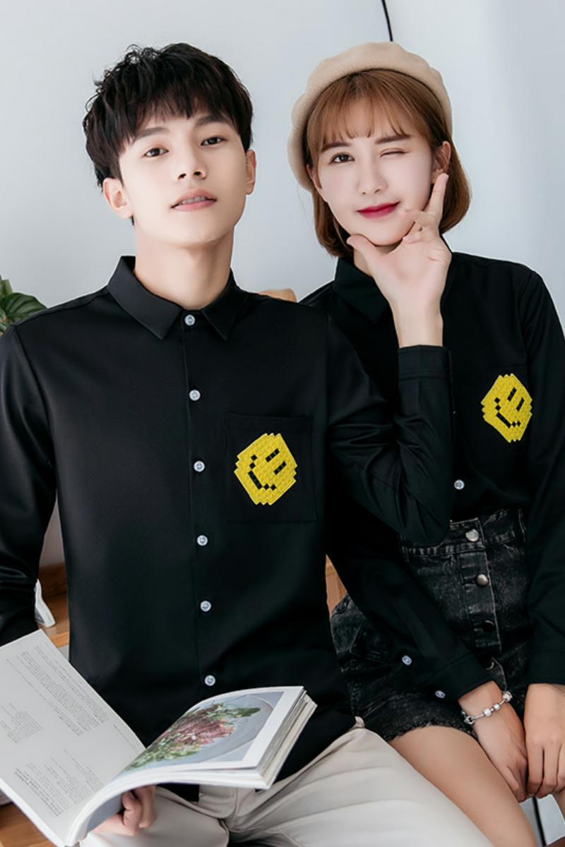 714-TD06P35/情侣装2025春男女时尚工作服衬衫笑脸学生衬衣S-5XL,男装衬衫,星座714(原C313)