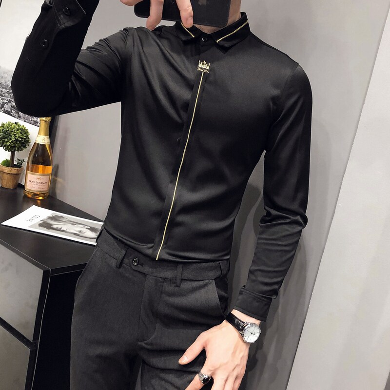 C314-D616P45/自拍店主风2025春季男士工作服衬衫发型师酒吧S-5XL,男装衬衫,星座714(原C313)