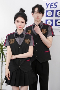 714-H665P55控79/2025新款夏装男女假两件马甲衬衫潮流制服工作服图片