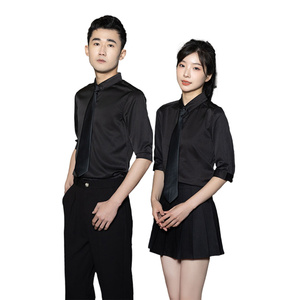 714-C3018P33送黑领带/2025夏五分中袖衬衫工作服衬衣ktv酒店纯图片