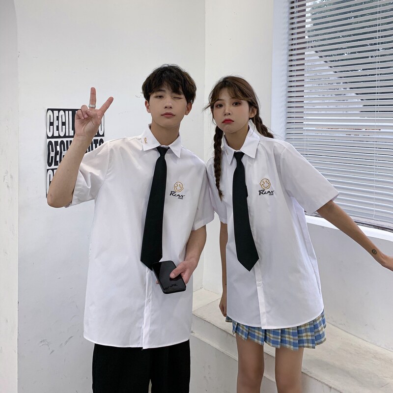 714-C661P40/2025夏情侣学院学生装短袖衬衫宽松工作服男女同款,男装T恤,星座714(原C313)