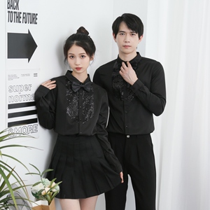 714-D605P45控65/2025春修身工作服衬衫亮片酒吧舞蹈迎宾制服图片