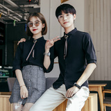 Y979/2025韩版男女情侣装衬衫中袖五分袖衬衣领带工作服衬衫P45，男装T恤，星座714(原C313)