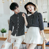 Y5002/2025情侣衬衫男女衬衣条纹修身工作服衬衣七分袖S-5XLP50，男装衬衫，星座714(原C313)