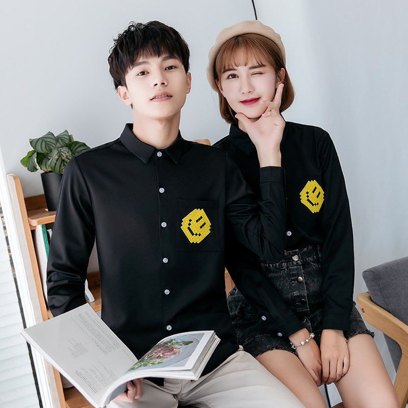 714-TD06P35/情侣装2025春装男女中性长袖衬衫笑脸工作制服S-5XL,男装衬衫,星座714(原C313)