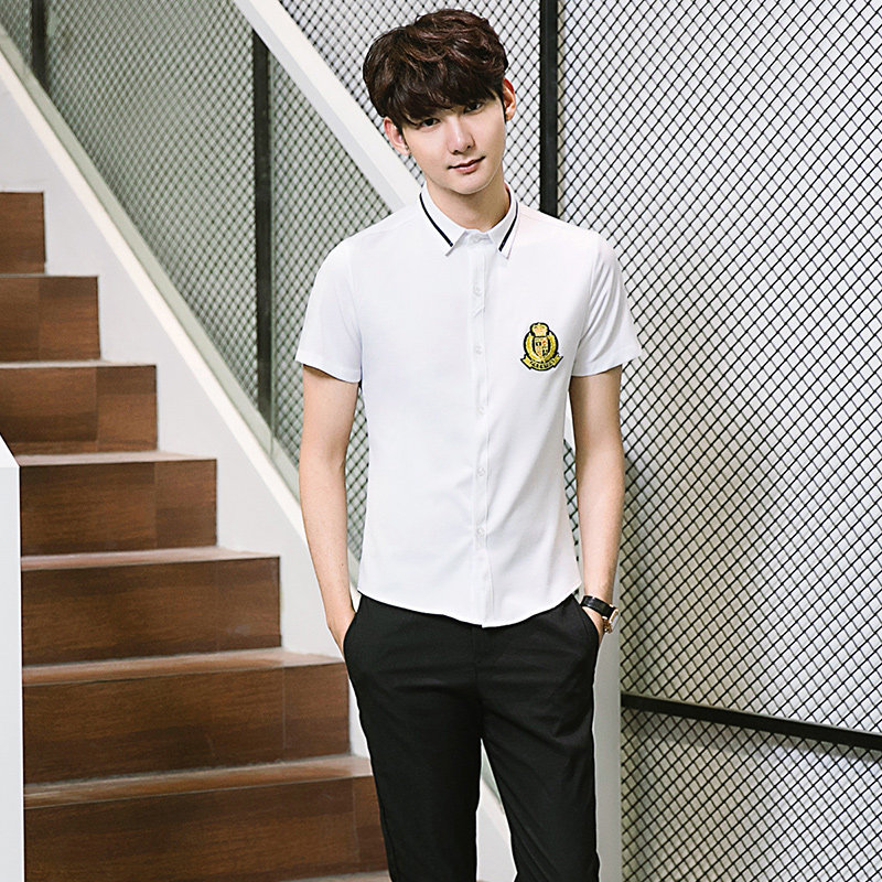 Y820/2025夏季情侣装日系学生装修身短袖衬衫团体服班服衬衣潮P40,男装T恤,星座714(原C313)