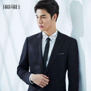 修身 潮流搭配单排一粒扣深色套装 西服套装 正装 菲狮顿 休闲男士 韩版