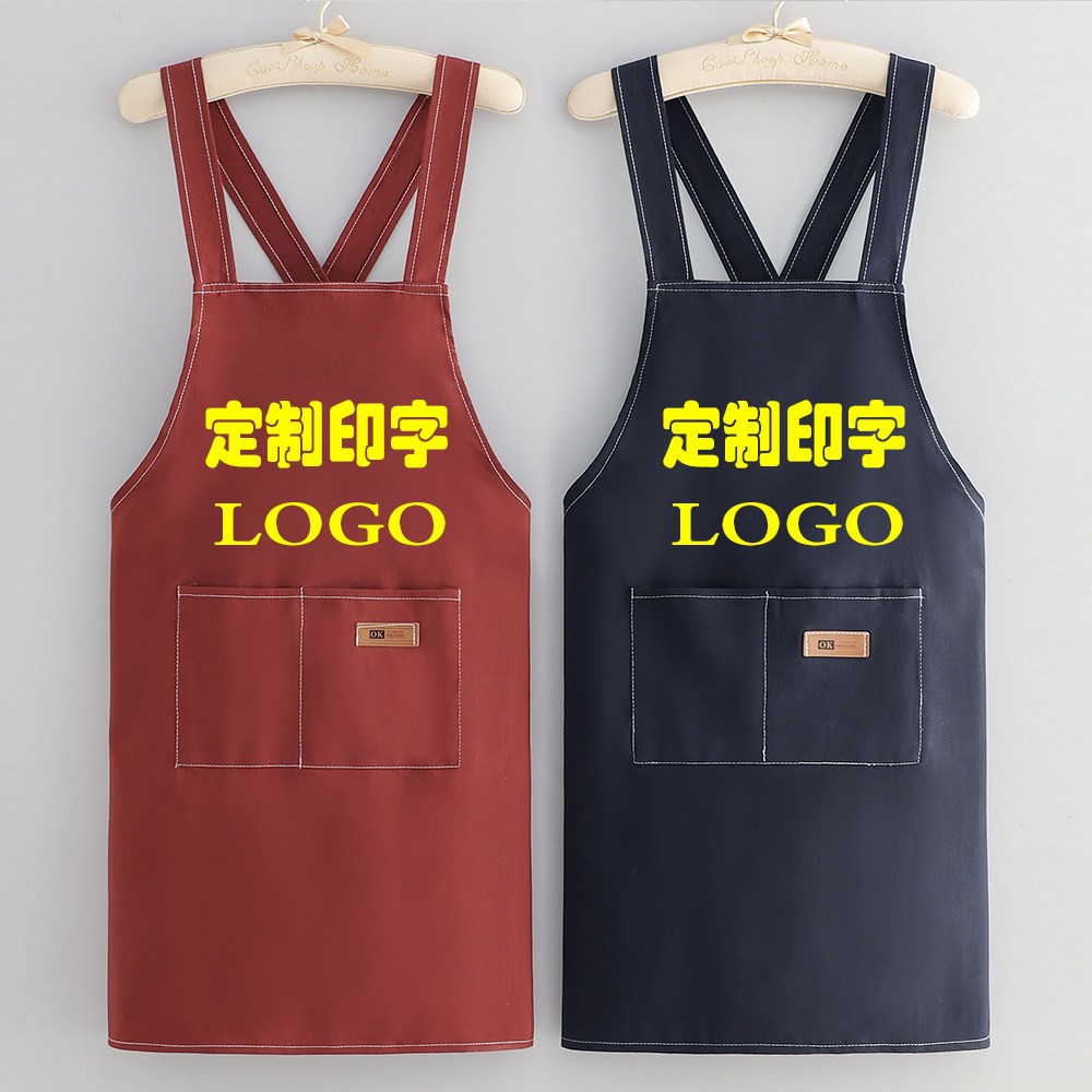 时尚女士围裙新款棉布防污帆布印花耐磨可定制logo工作服背带背心