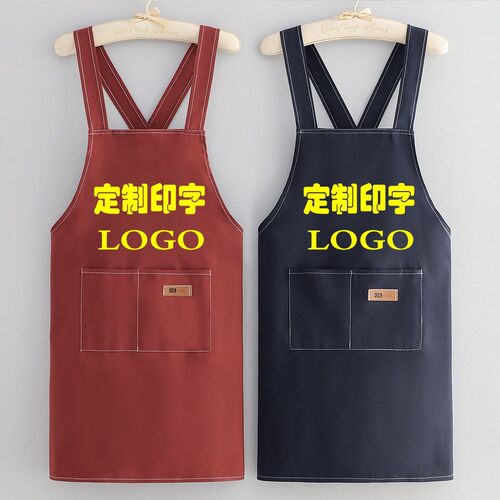 时尚女士围裙新款棉布防污帆布印花耐磨可定制logo工作服背带背心