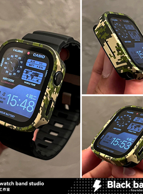 适用苹果s10手表applewatch迷彩铝合s11金属壳膜一体ultra3保护套