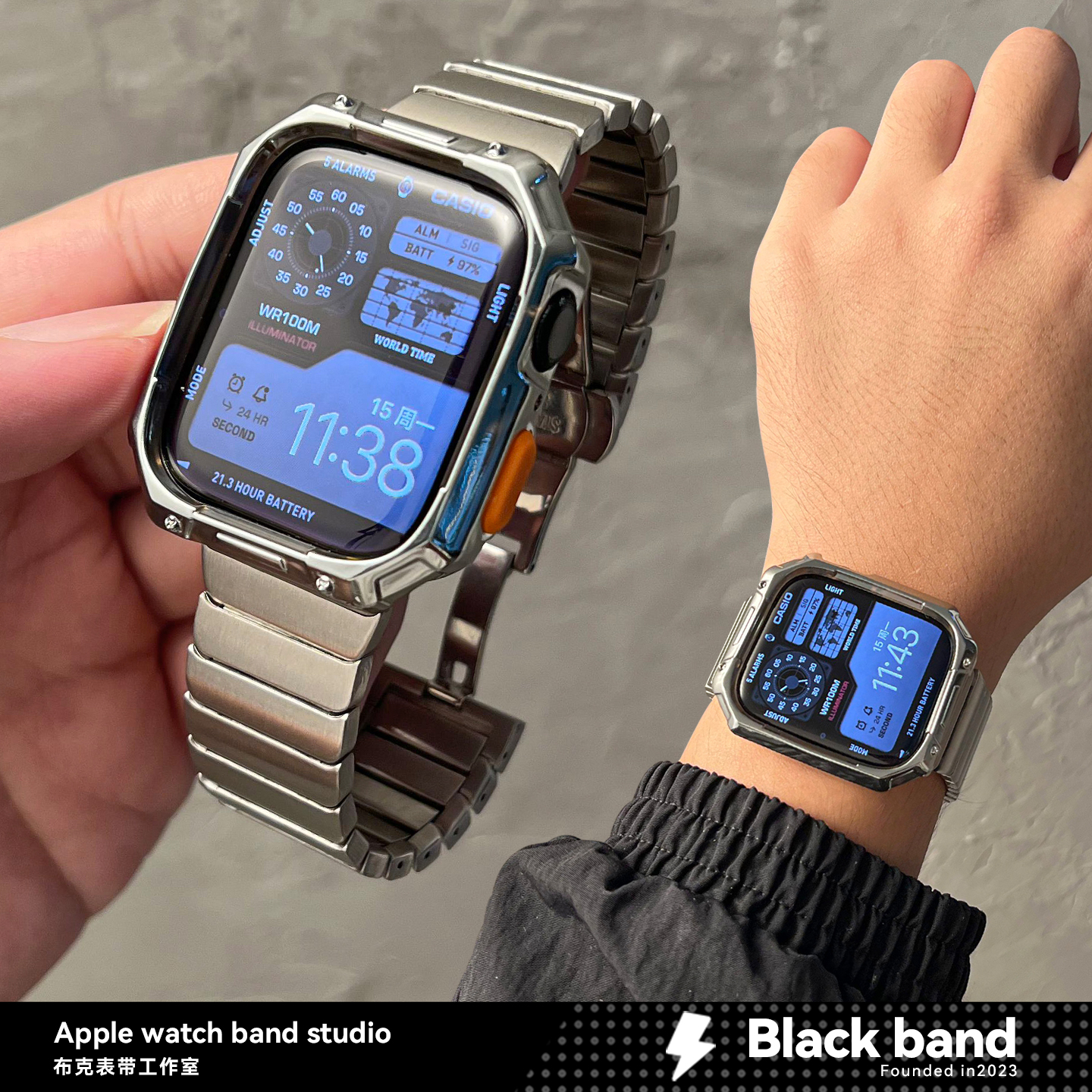 适用苹果s10手表ultra3不锈钢apple表带s8金属s11/SE/s9/s7iwatch