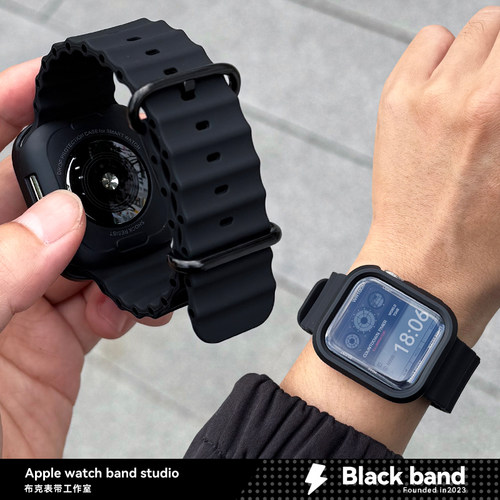 苹果s10手表ultra3海洋硅胶针扣appleS11表带s7s8s9壳iwatch/se2