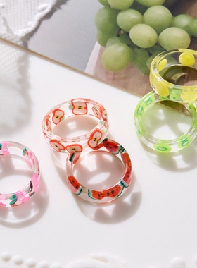 夏日甜酷透明水果韩系亚克力小众个性可爱趣味戒指指环女
