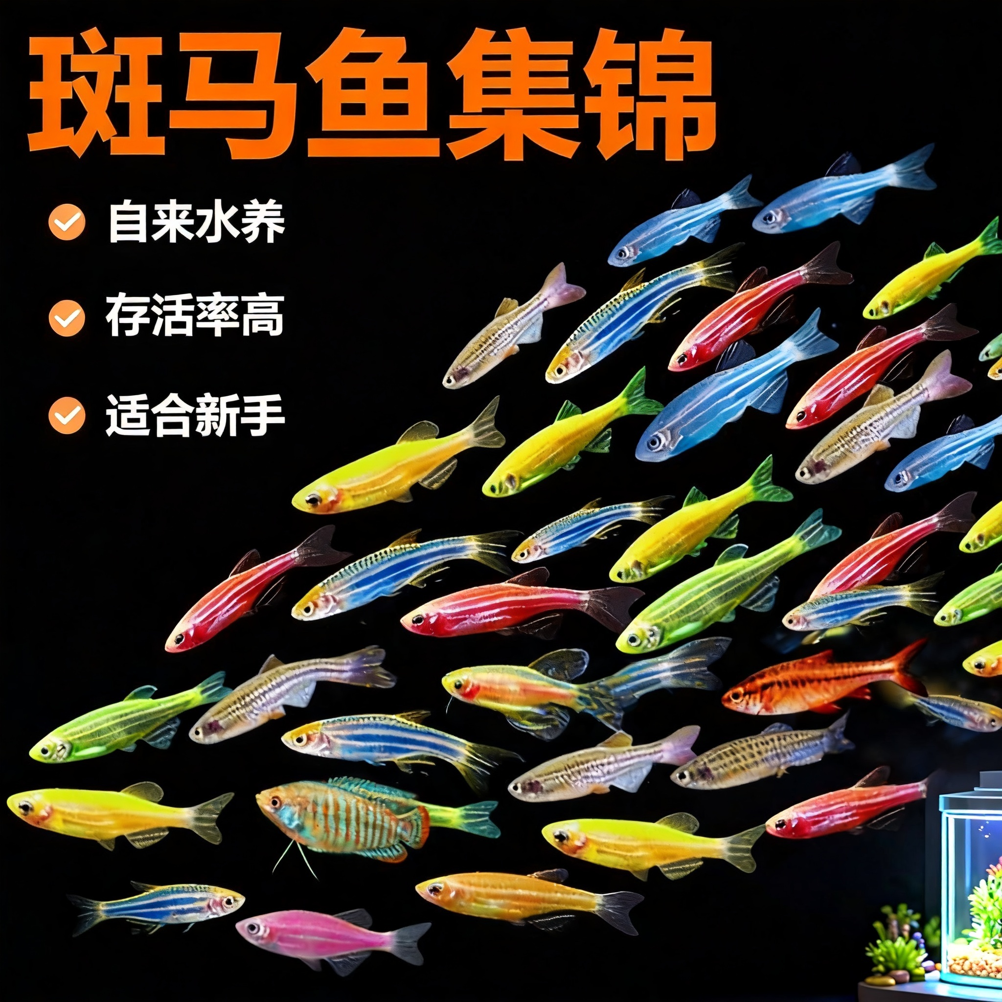 热带观赏鱼红蓝斑马鱼小型金鱼苗观赏鱼蝶翼精品孔雀红绿灯科活体