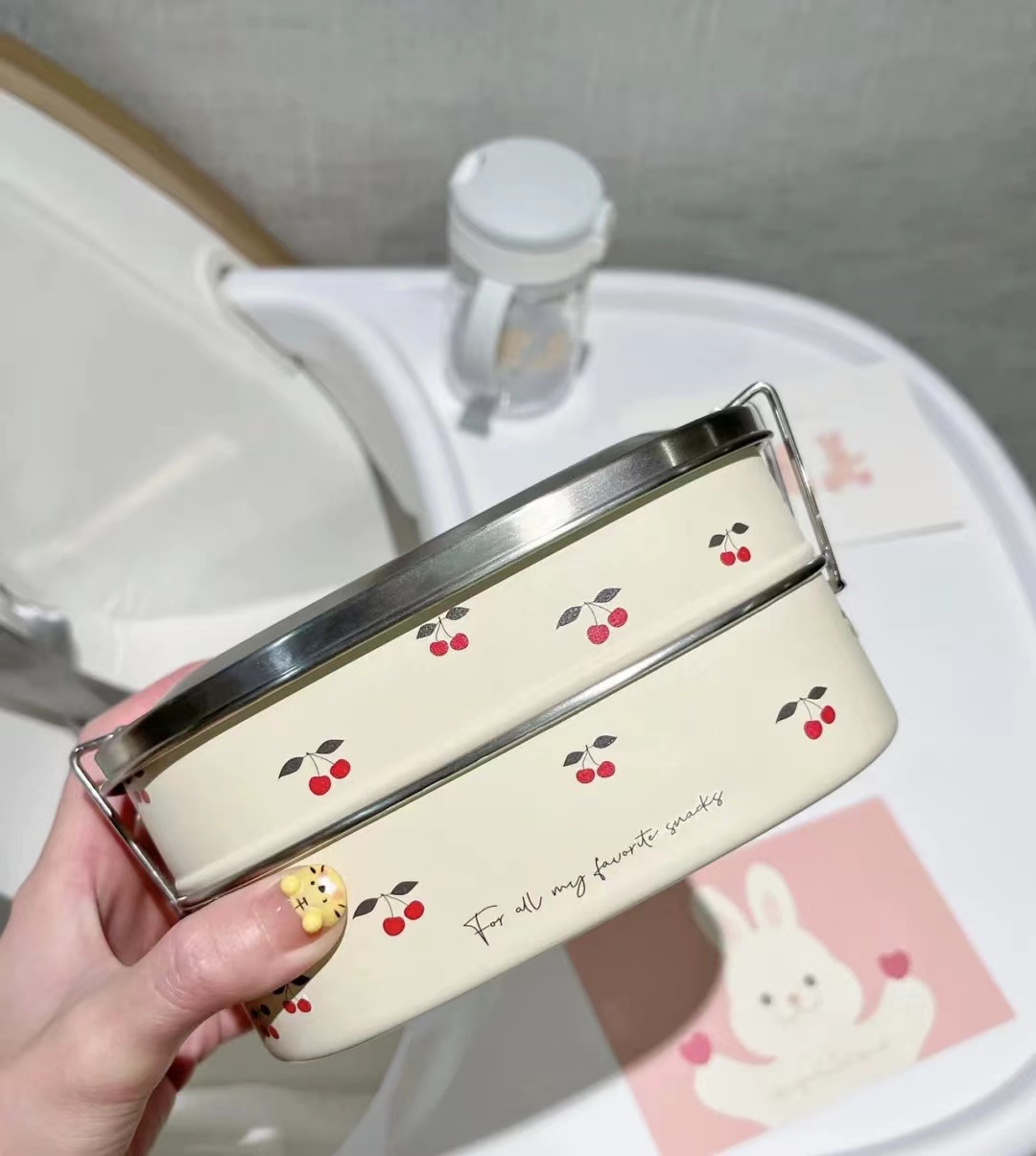 碎花复古不锈钢小清新饭盒野餐盒