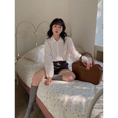 【候麦的春天】歌铭法式娃娃领衬衫春季新款复古蕾丝上衣女Y1122F